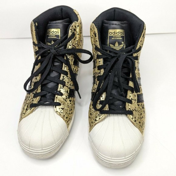 Adidas Superstar UP Wedge Heel Metallic Gold Black Splatter Sneakers Shoes Sz 8 - Picture 3 of 11